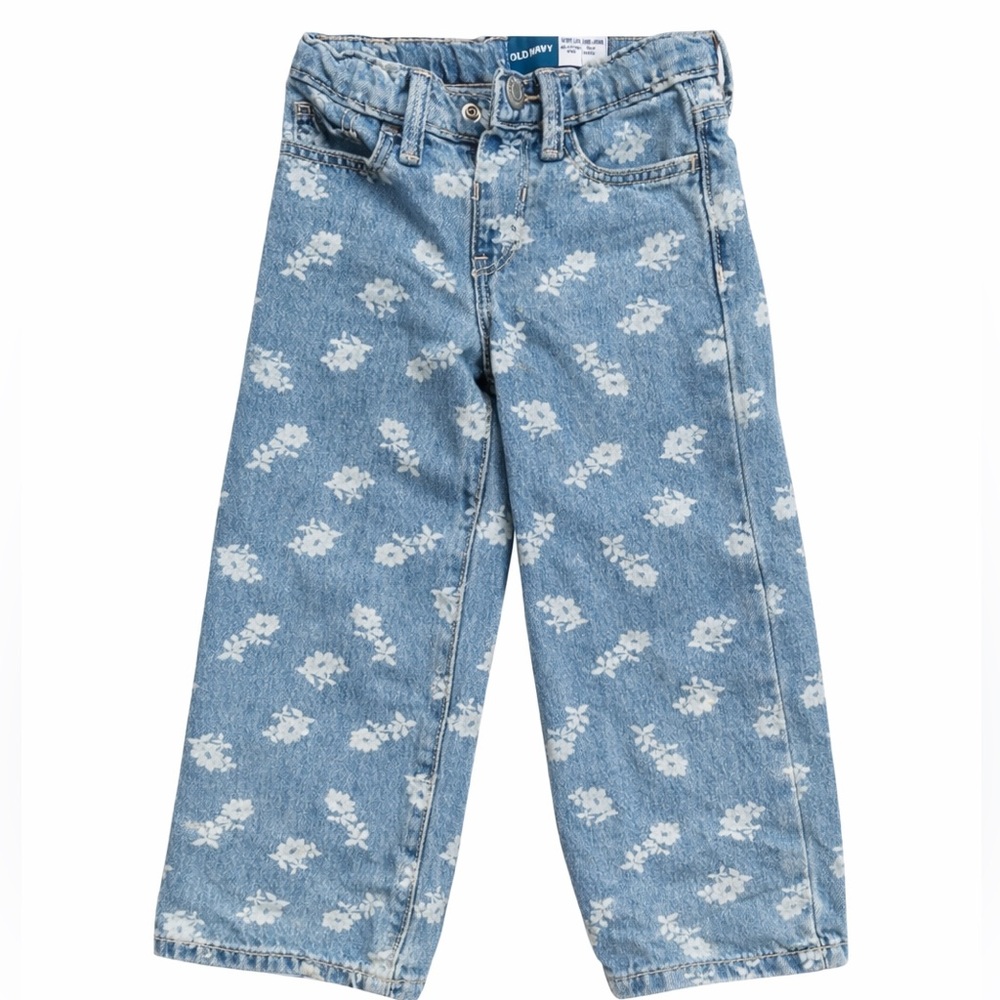 Old Navy Floral Wide Leg Jeans 3T | Adjustable Waist Trendy Denim